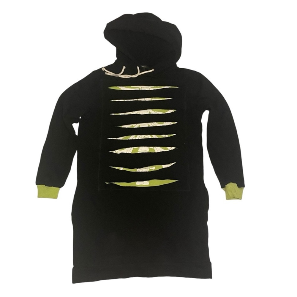 Upcycle Skeleton Ribcage Sweatshirt Hoodie Tunic Dress with Pockets Size S